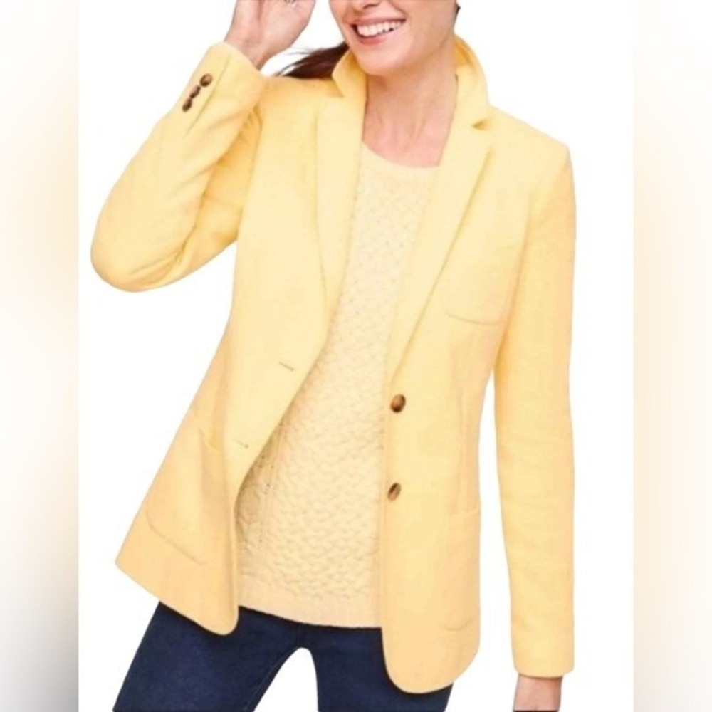 Talbots Aberdeen Blazer Women's 2 Yellow Cotton Blend Pique Striped Lining